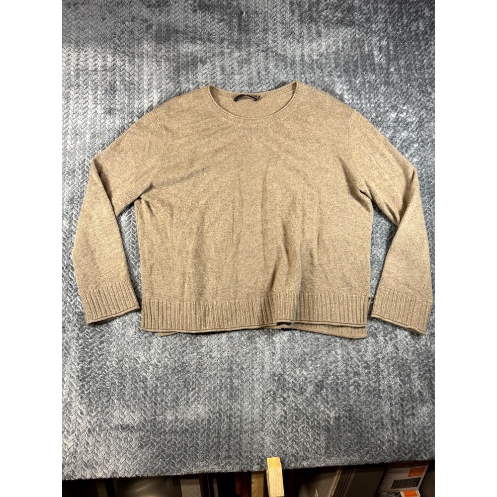 Jenni Kayne Everyday Sweater Womens 2XL Taupe Wool Blend Rolled Edges Crewneck